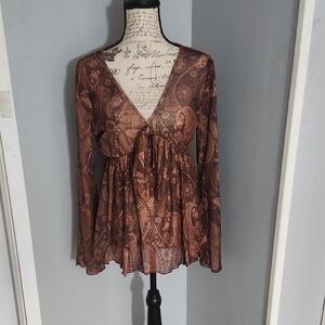 Elegant Brown Paisley Women's Top